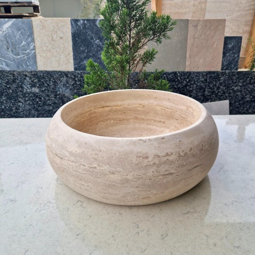 Natural Stone Round Countertop Sink, Travertine Vessel Sink, Bathroom Vanity Basin, Unique Stone Vessel Sink, Rustic Travertine Washbasin