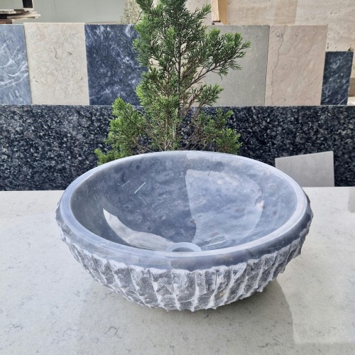 Grey Marble Sink, Marble Vessel Sink, Round Chiseled Sink, Bathroom Countertop Sink, Unique Natural Stone Vessel Sink, Bathroom Decor Basin