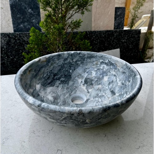 Marble Bathroom Vanity Sink, Luxury Vessel Sink, Round Polished Marble Basin, Marble Vessel Sink, Natural Stone Bathroom Countertop Sink