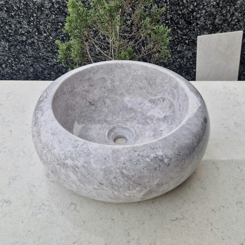 Bathroom Decor Marble Round Vessel Sink, Natural Stone Countertop Sink, Marble Basin for Vanity, Modern Chic Hand Carved Vessel Sink