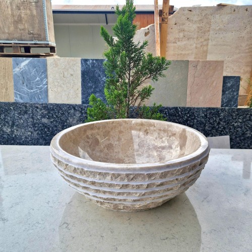 Round Marble Bathroom Sink, Chiseled Countertop Sink, Hand Carved Marble Vessel Sink, Vanity Washbasin, Powder Room Basin, Luxury Sink