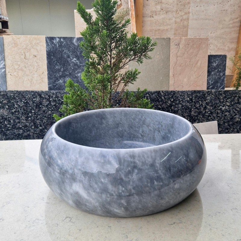 Round Marble Sink, Natural Stone Vessel Sink, Unique Vessel Sink for Bathroom, Small Marble Wash Basin, Rustic Vanity Countertop Vessel Sink