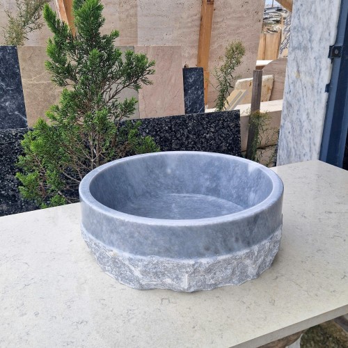 Marble Vessel Sink, Natural Stone Round Countertop Sink, Chiseled Marble Bathroom Washbasin, Vanity Rustic Vessel Sink, Modern Unique Sink