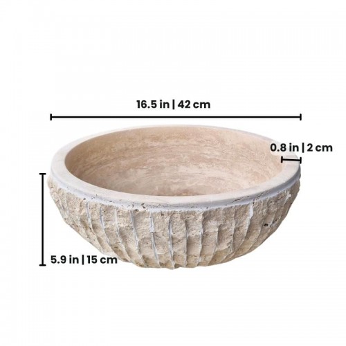 Unique Travertine Bathroom Countertop Sink, Round Chiseled Natural Stone Basin, Luxury Travertine Vessel Sink, Beige Vanity Vessel Sink