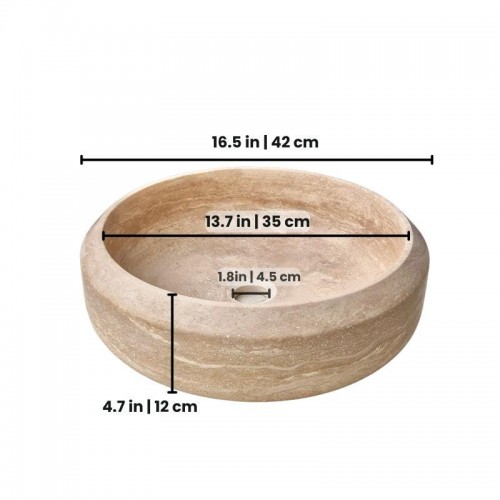 Japandi Bathroom Vessel Sink, Travertine Vanity Sink, Modern Powder Room Countertop Marble Sink, Natural Stone Round Basin, Travertine Basin