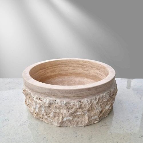 Chiseled Travertine Vanity Sink, Rustic Bathroom Vessel Sink, Modern Vanity Basin, Natural Stone Powder Room Sink, Marble Countertop Basin